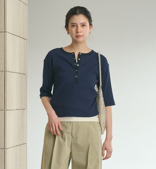 BEAUTY&YOUTH UNITED ARROWS「【WEB限定】ランダムリブ ヘンリーネック スナップ 5分袖Tシャツ」|Tシャツ・カットソー|