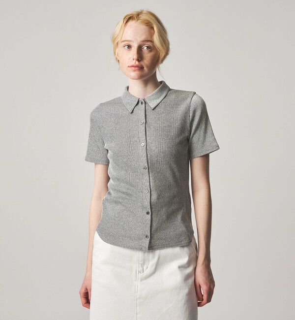 STEVEN ALAN「＜Steven Alan＞リブ ハーフスリーブ シャツカーディガン」|カーディガン|BLACK