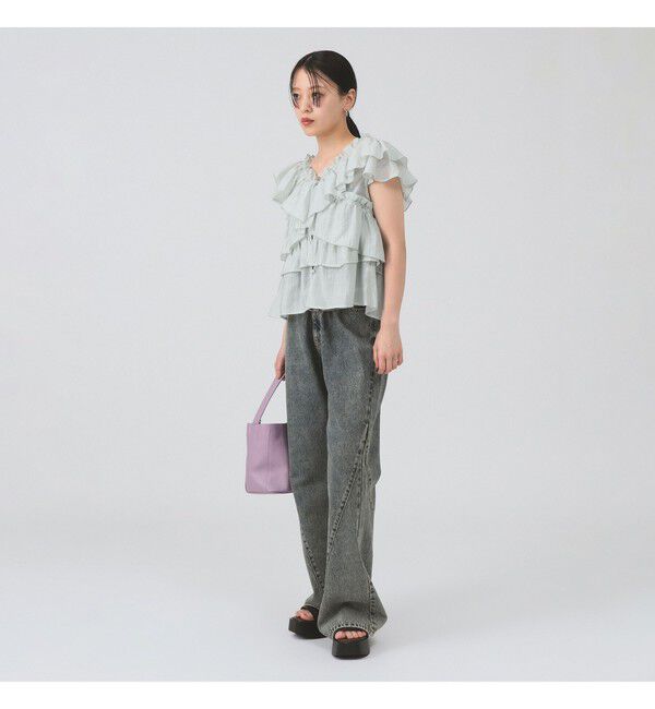 Ray BEAMS 「ラッフル ティアード Vネック フレンチスリーブ」|シャツ・ブラウス|