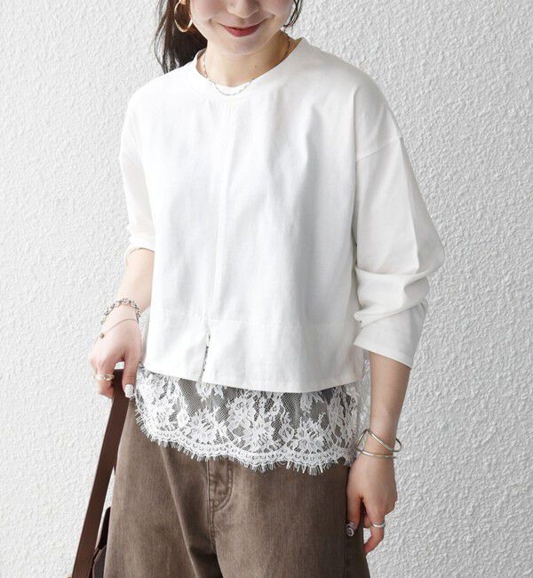 SHIPS any「《予約》SHIPS any:〈洗濯機可能〉ジップ レース ヘム ロングスリーブ TEE」|Tシャツ・カットソー|
