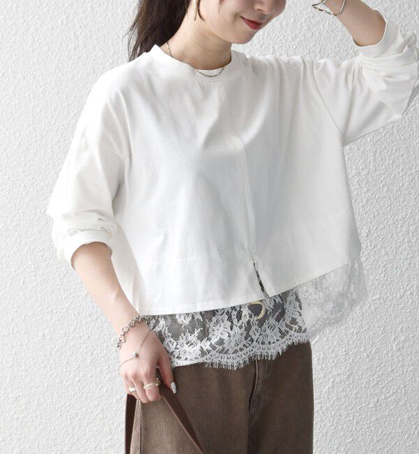 SHIPS any「《予約》SHIPS any:〈洗濯機可能〉ジップ レース ヘム ロングスリーブ TEE」|Tシャツ・カットソー|
