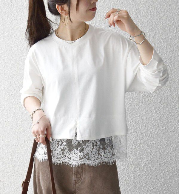 SHIPS any「《予約》SHIPS any:〈洗濯機可能〉ジップ レース ヘム ロングスリーブ TEE」|Tシャツ・カットソー|