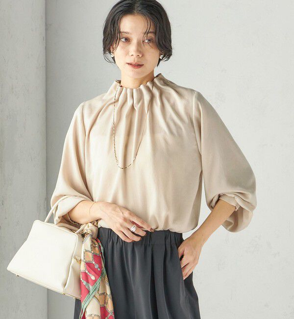 SHIPS for women「〈手洗い可能〉起毛 サテン ネック ギャザー ブラウス」|シャツ・ブラウス|