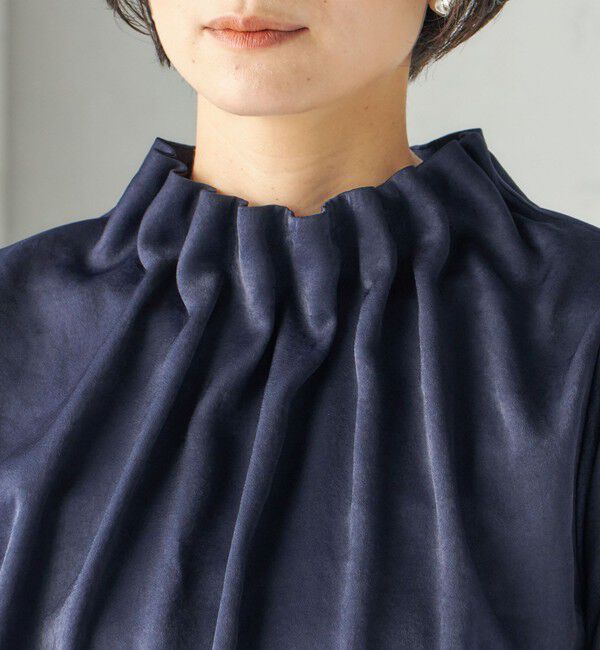 SHIPS for women「〈手洗い可能〉起毛 サテン ネック ギャザー ブラウス」|シャツ・ブラウス|