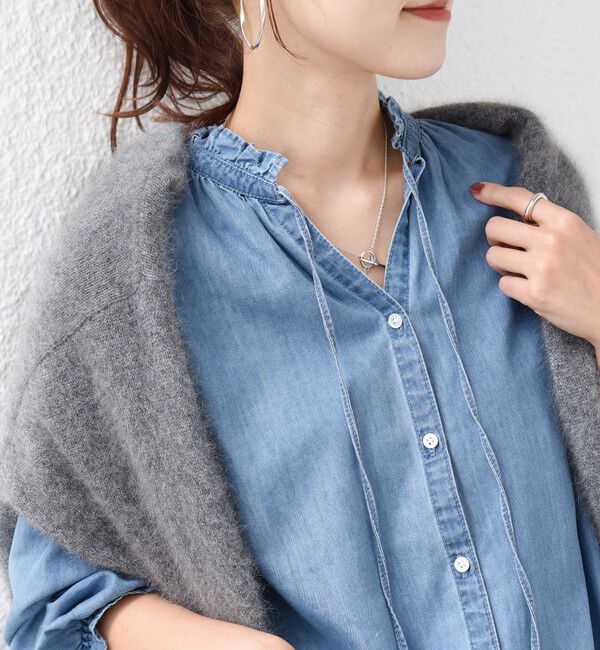 SHIPS for women「《予約》〈洗濯機可能〉ライトオンス デニム フリル スキッパー ブラウス」|シャツ・ブラウス|