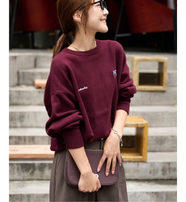 OUTDOOR PRODUCTS Usual Things「≪予約≫追加3 ロゴ刺繍スウェットライククルーネックニットプルオーバー」|ニット・セーター|