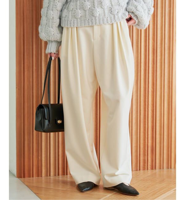 SLOBE IENA「《WEBのみ4サイズ展開/WEB限定カラー/吸湿発熱/予約》CIRCULATE WARM タックパンツ」|スラックス|ナチュラル