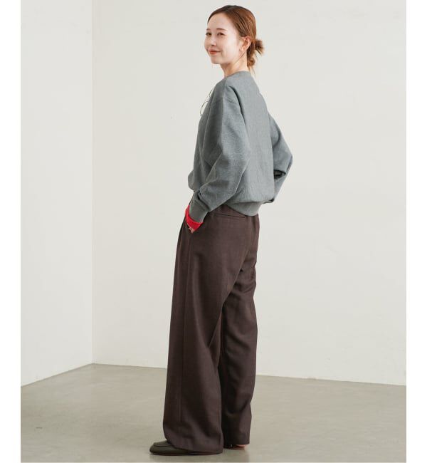 SLOBE IENA「《WEBのみ4サイズ展開/予約》ツィード ベルテット2タックストレートパンツ」|スラックス|