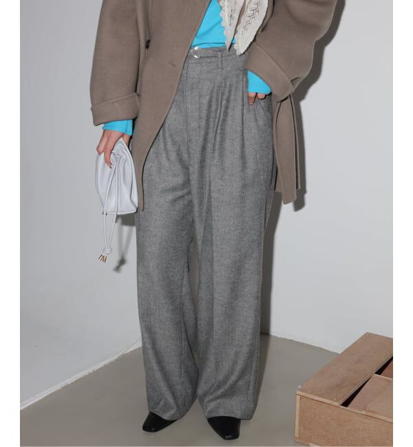 SLOBE IENA「《WEBのみ4サイズ展開/予約》ツィード ベルテット2タックストレートパンツ」|スラックス|
