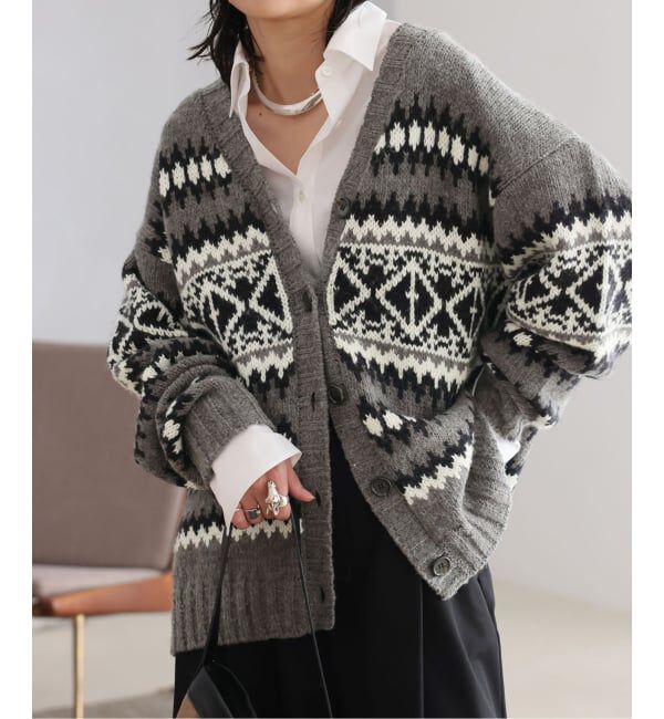 JOURNAL STANDARD「《予約》HERITAGE ジャガードVネックカーディガン」|カーディガン|グレー