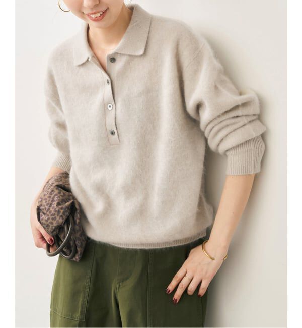 Spick and Span「《予約》ウールファーポロシャツニットプルオーバー」|ニット・セーター|ベージュ