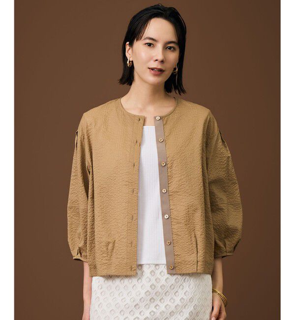 自由区「【羽織れる・涼やか・軽い】エアリーコットンリップボリュームスリーブ ブラウス」|シャツ・ブラウス|ベージュ