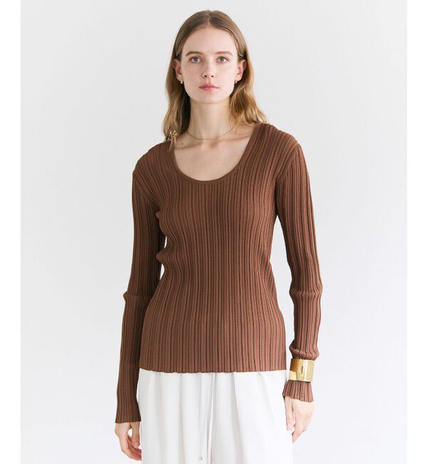 BEIGE,「LABRADO / ランダムリブ Uネックニット」|ニット・セーター|Brown