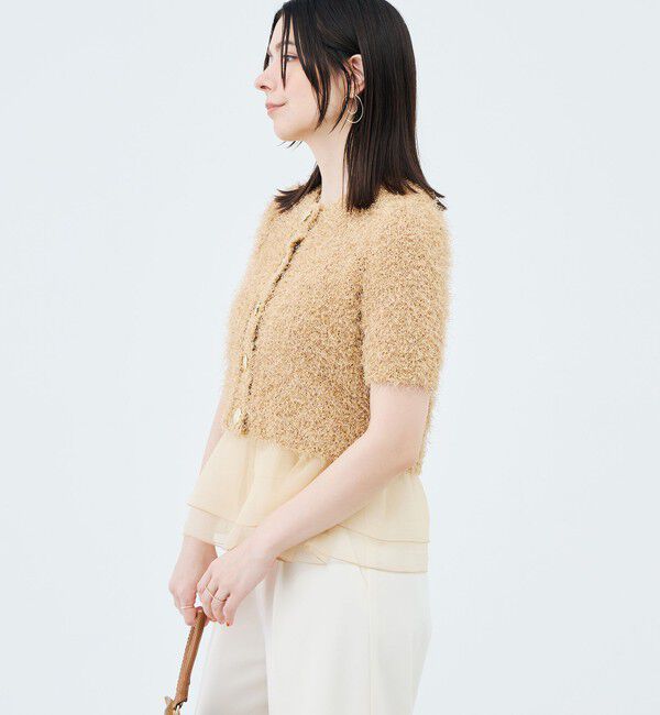 NOLLEY'S sophi「裾フリルキャミ付きファンシーヤーン5分袖カーディガン」|ニット・セーター|