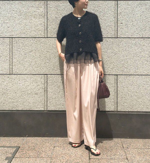 NOLLEY'S sophi「裾フリルキャミ付きファンシーヤーン5分袖カーディガン」|ニット・セーター|