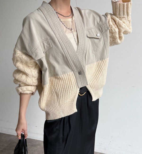  「【WEB限定】デニム&times;ニットドッキングカーディガン」|カーディガン|