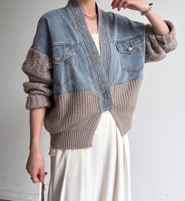  「【WEB限定】デニム&times;ニットドッキングカーディガン」|カーディガン|