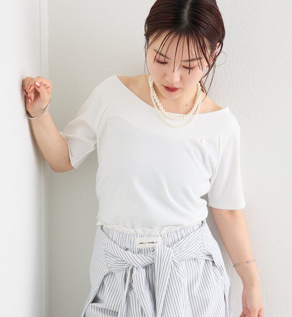  「プレート付きワイドネックT」|Tシャツ・カットソー|