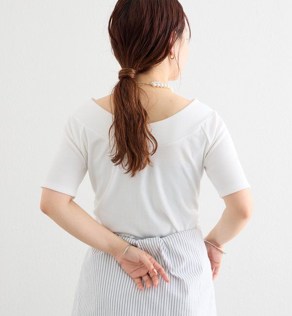  「プレート付きワイドネックT」|Tシャツ・カットソー|