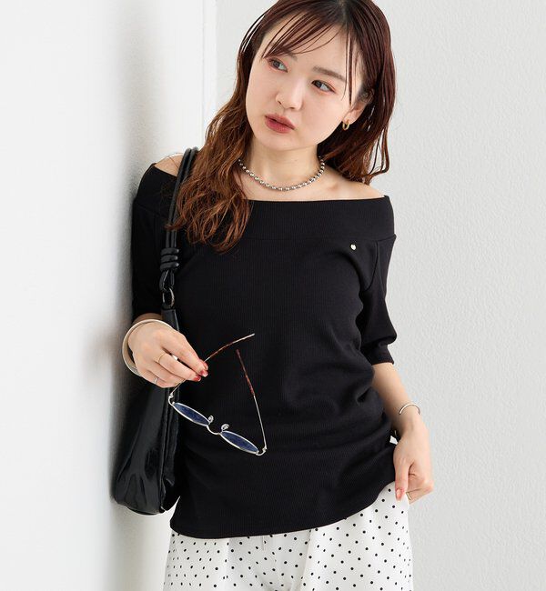  「プレート付きワイドネックT」|Tシャツ・カットソー|