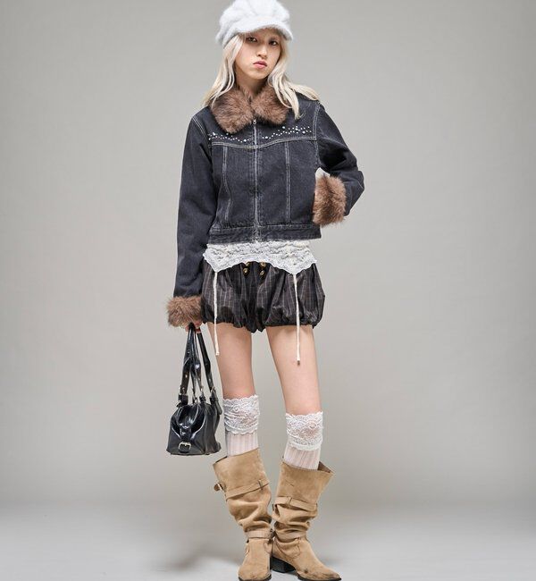  「【26AW LOOK掲載品番】ビジュファーデニムジャケット」|ブルゾン・スタジャン|