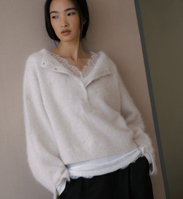  「ファーカシミヤ2WAYヘンリーニット」|ニット・セーター|オフホワイト