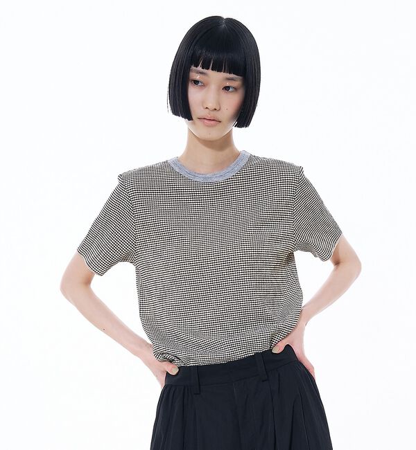 NOMINE「楊柳シボ感 リンガーTシャツ ｜ 半袖 リブ切替 クロップド丈」|Tシャツ・カットソー|