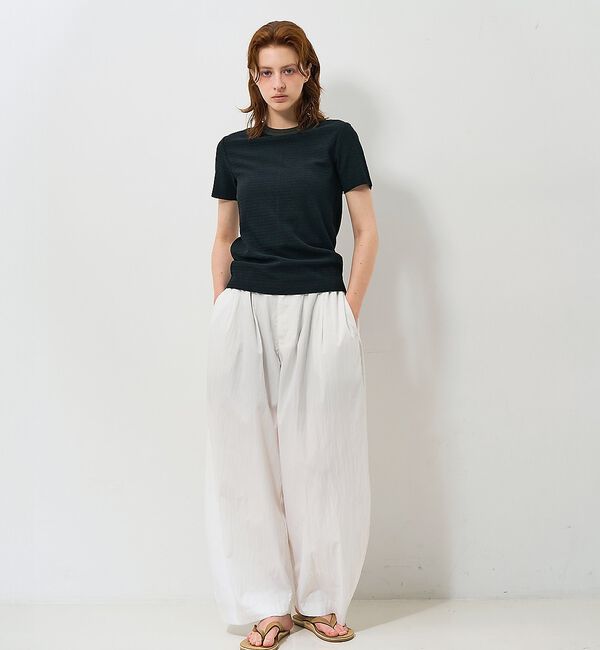 NOMINE「楊柳シボ感 リンガーTシャツ ｜ 半袖 リブ切替 クロップド丈」|Tシャツ・カットソー|
