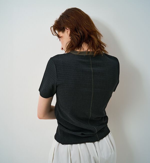 NOMINE「楊柳シボ感 リンガーTシャツ ｜ 半袖 リブ切替 クロップド丈」|Tシャツ・カットソー|