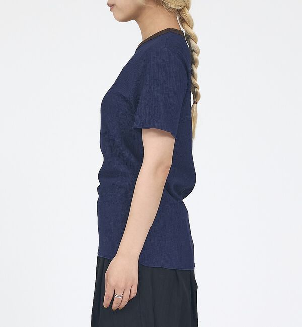 NOMINE「楊柳シボ感 リンガーTシャツ ｜ 半袖 リブ切替 クロップド丈」|Tシャツ・カットソー|