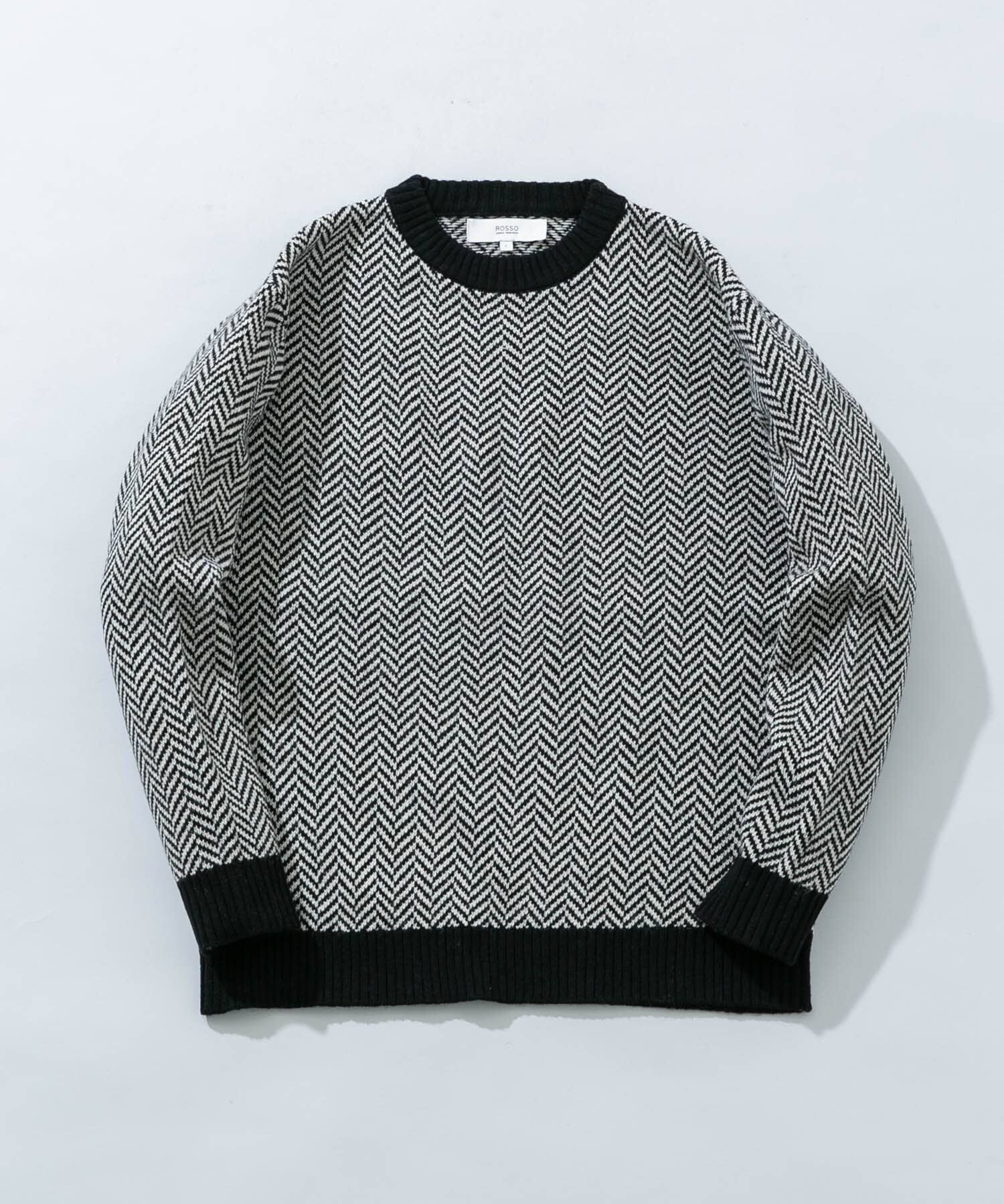 URBAN RESEARCH ROSSO「『XLサイズあり』ヘリンボーン柄クルーネックニット」|ニット・セーター|