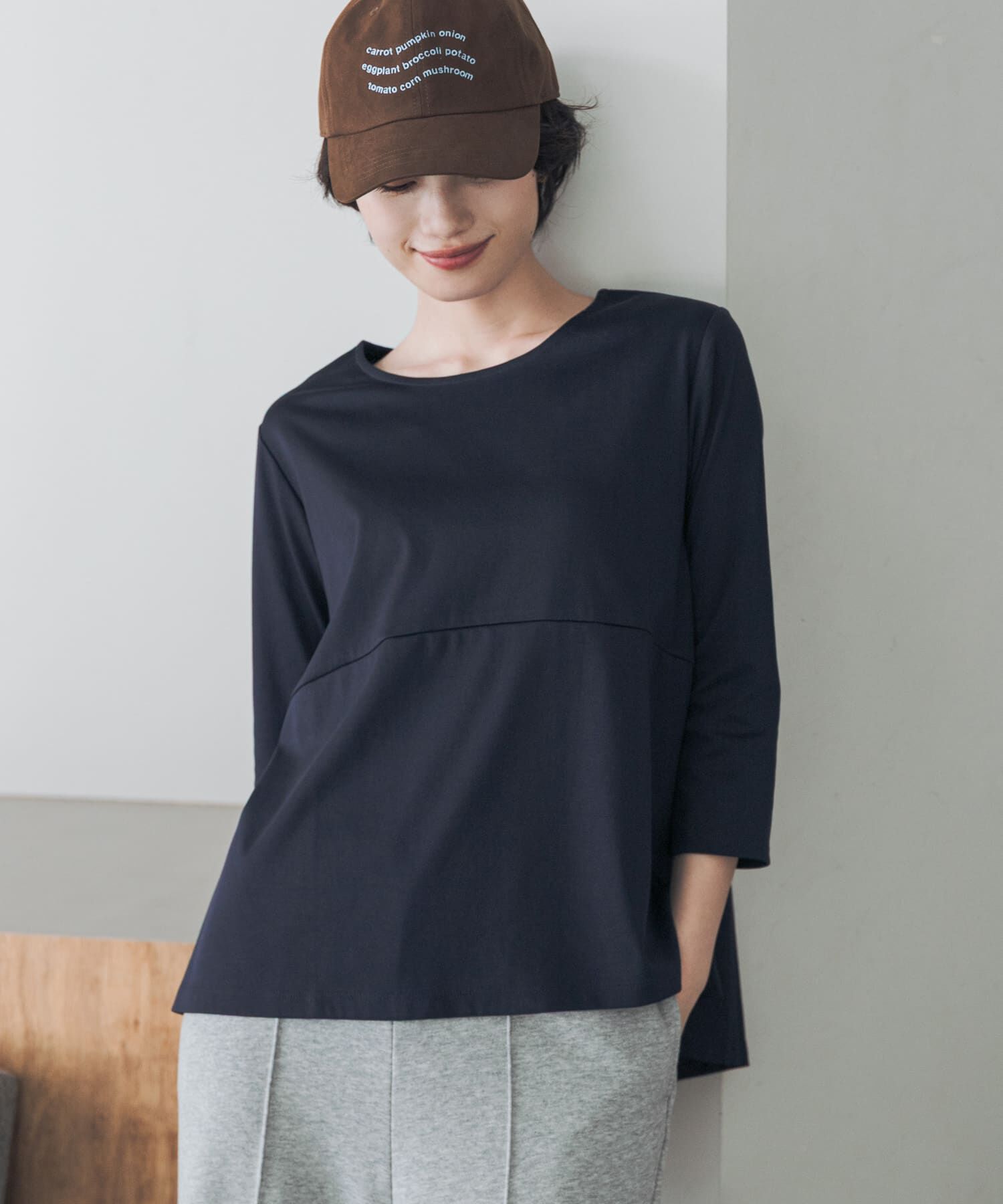 URBAN RESEARCH DOORS「『UR TECH』完声シルケットペプラムプルオーバー」|Tシャツ・カットソー|ネイビー