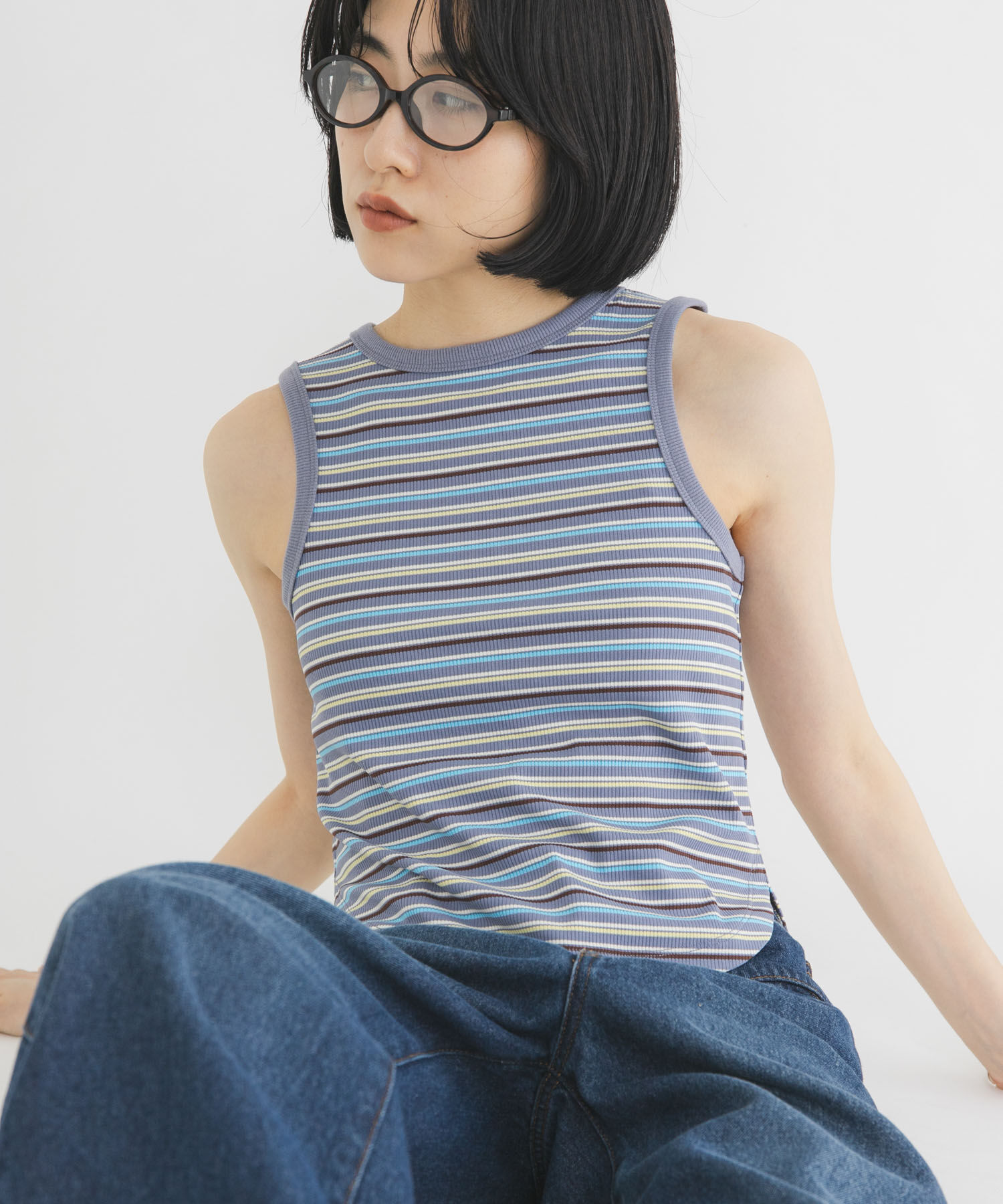  「クロップドタンクトップ」|タンクトップ|ブルー