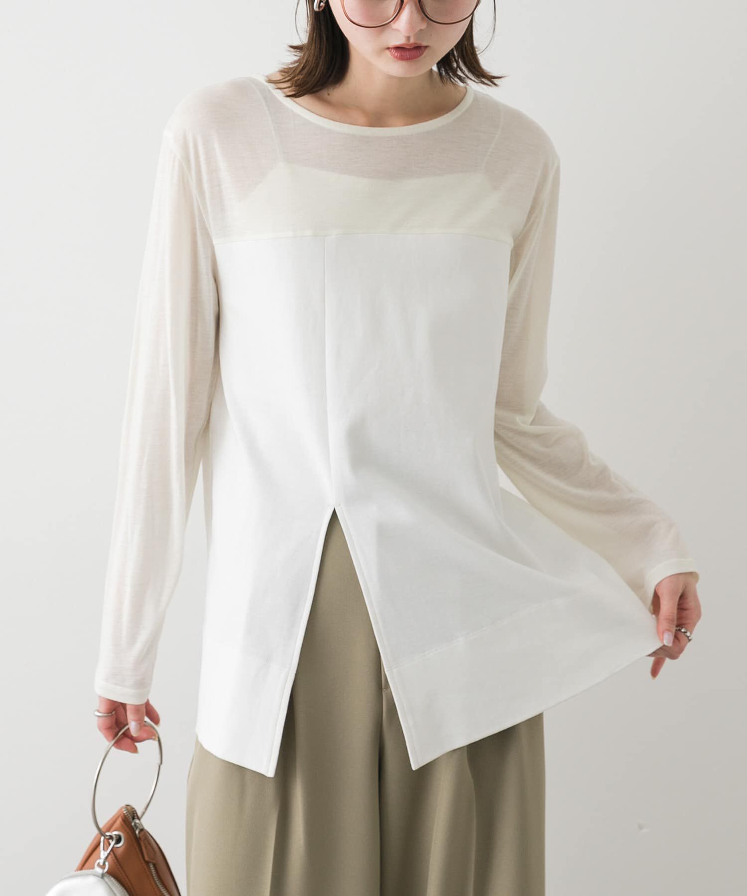 SENSE OF PLACE by URBAN RESEARCH「クルーネックドッキングスリットトップ」|Tシャツ・カットソー|オフホワイト