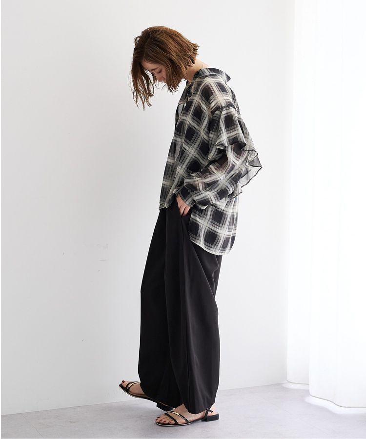 YECCA VECCA「チェック柄シアーラッフルシャツ」|シャツ・ブラウス|