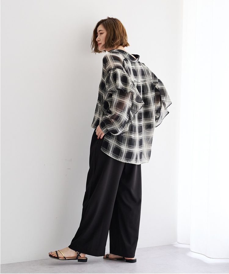 YECCA VECCA「チェック柄シアーラッフルシャツ」|シャツ・ブラウス|
