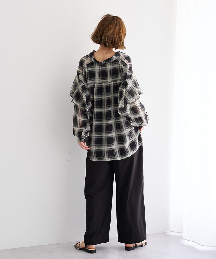 YECCA VECCA「チェック柄シアーラッフルシャツ」|シャツ・ブラウス|