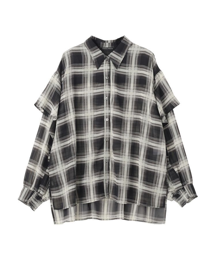 YECCA VECCA「チェック柄シアーラッフルシャツ」|シャツ・ブラウス|