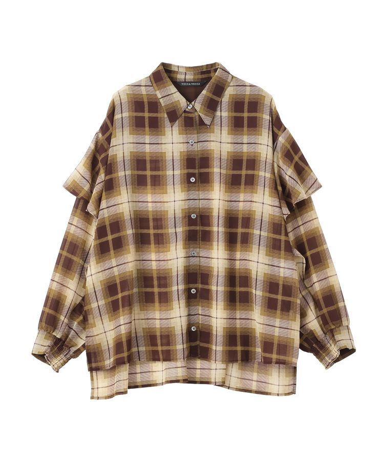YECCA VECCA「チェック柄シアーラッフルシャツ」|シャツ・ブラウス|