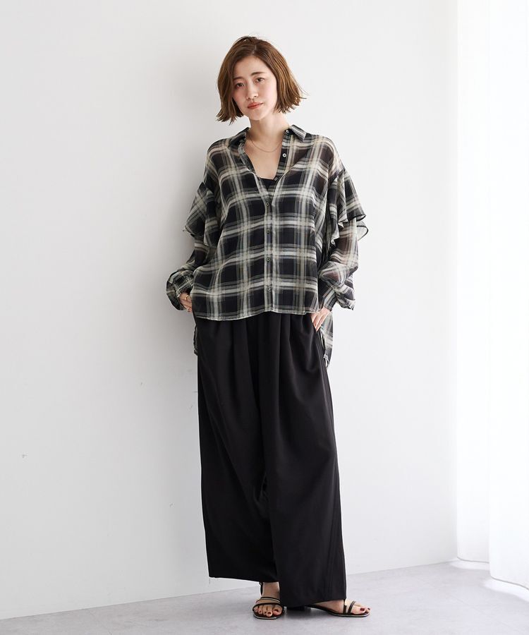 YECCA VECCA「チェック柄シアーラッフルシャツ」|シャツ・ブラウス|