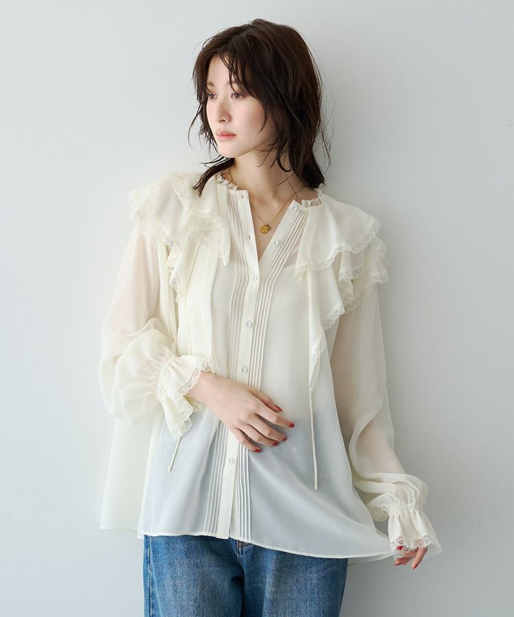 Editt by YECCA VECCA「ヴィンテージ調ラッフルレースブラウス」|シャツ・ブラウス|