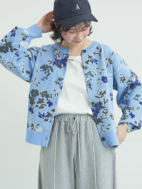 Samansa Mos2「花柄スポンディッシュニットカーディガン」|カーディガン|サックスブルー