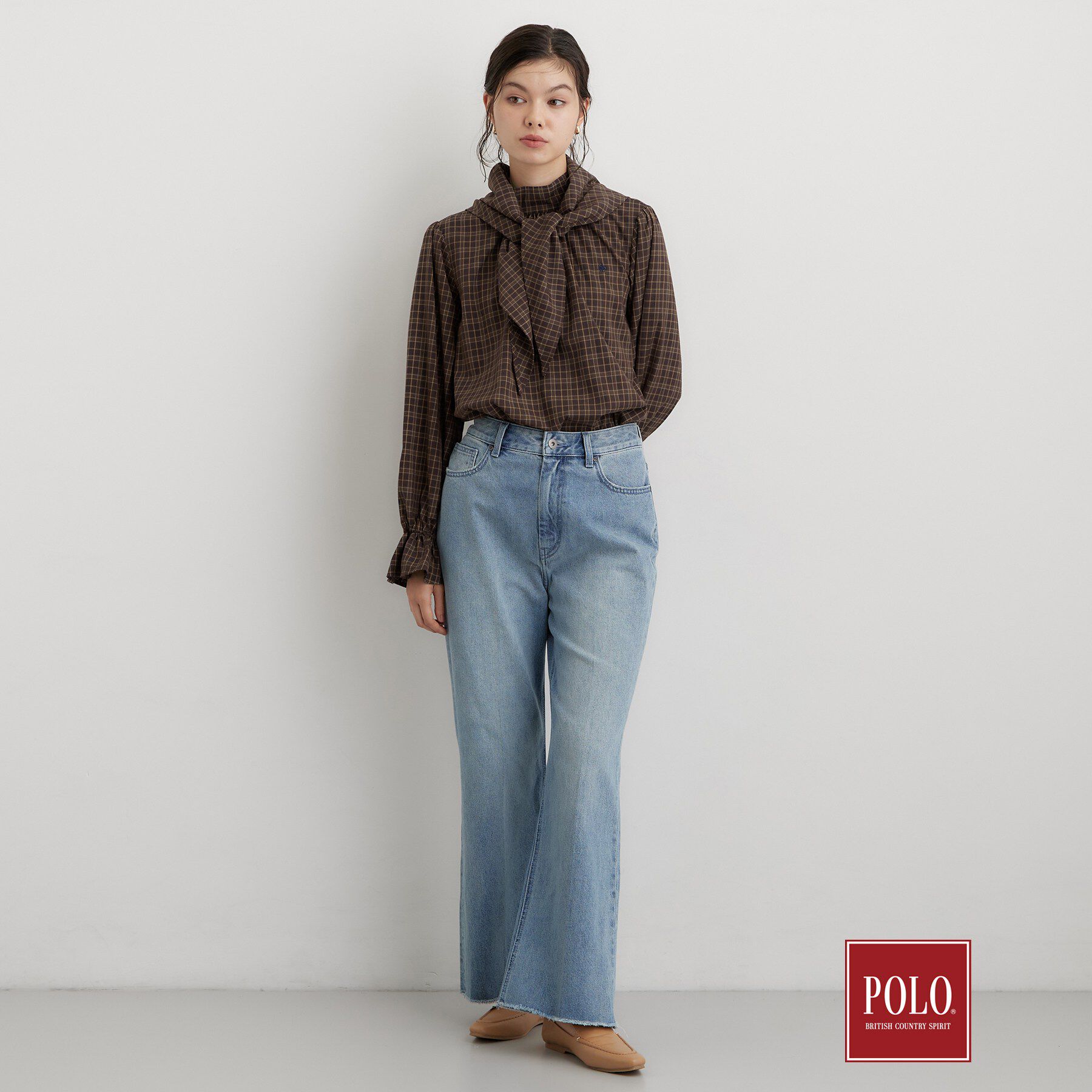 THE SHOP TK「POLO BCS/チェックスカーフ付きブラウス」|シャツ・ブラウス|