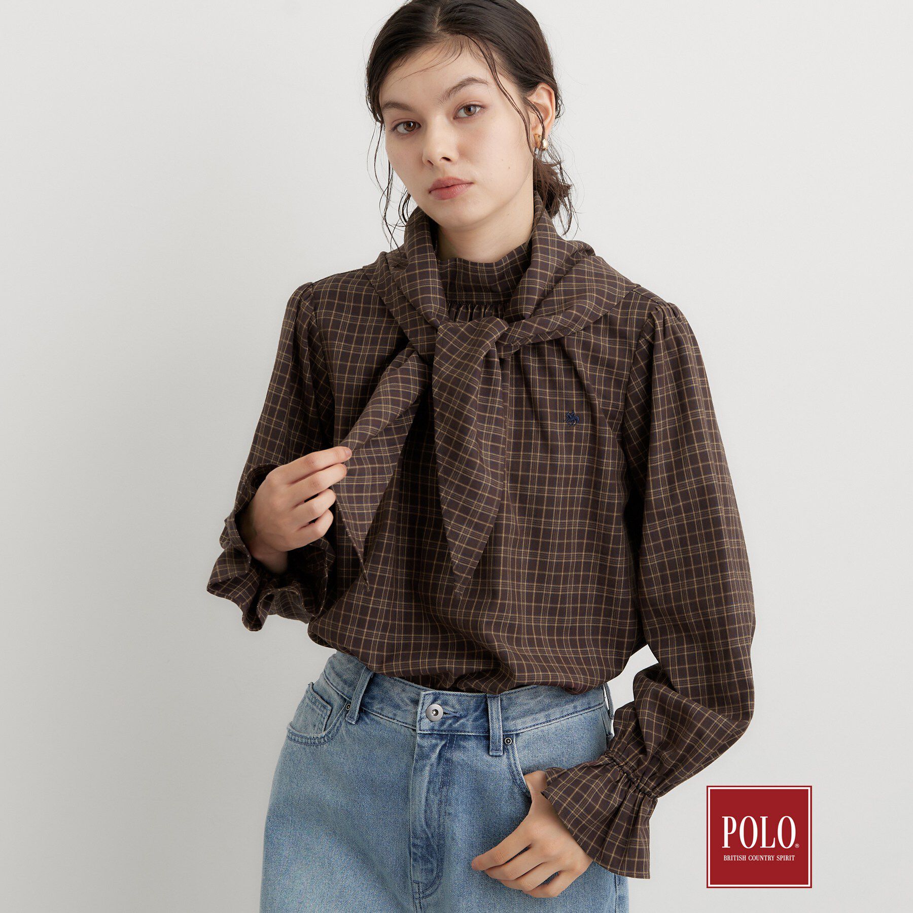 THE SHOP TK「POLO BCS/チェックスカーフ付きブラウス」|シャツ・ブラウス|