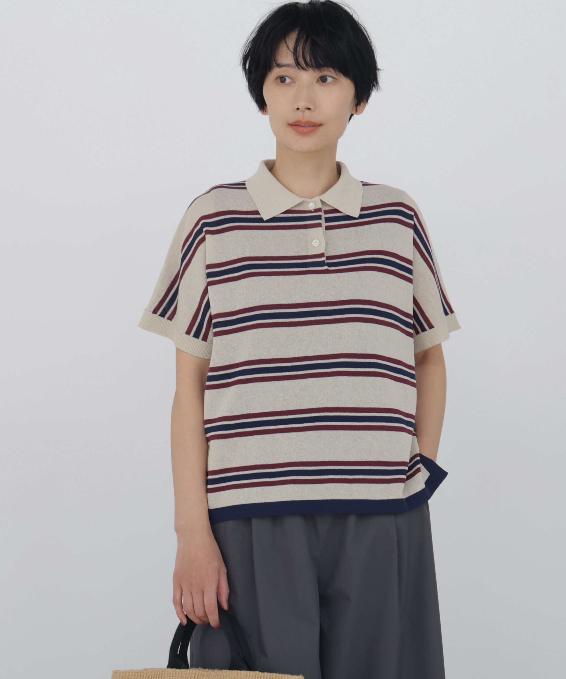  「◆《洗える / Good Price》 シアーボーダーポロニットＴ」|ニット・セーター|