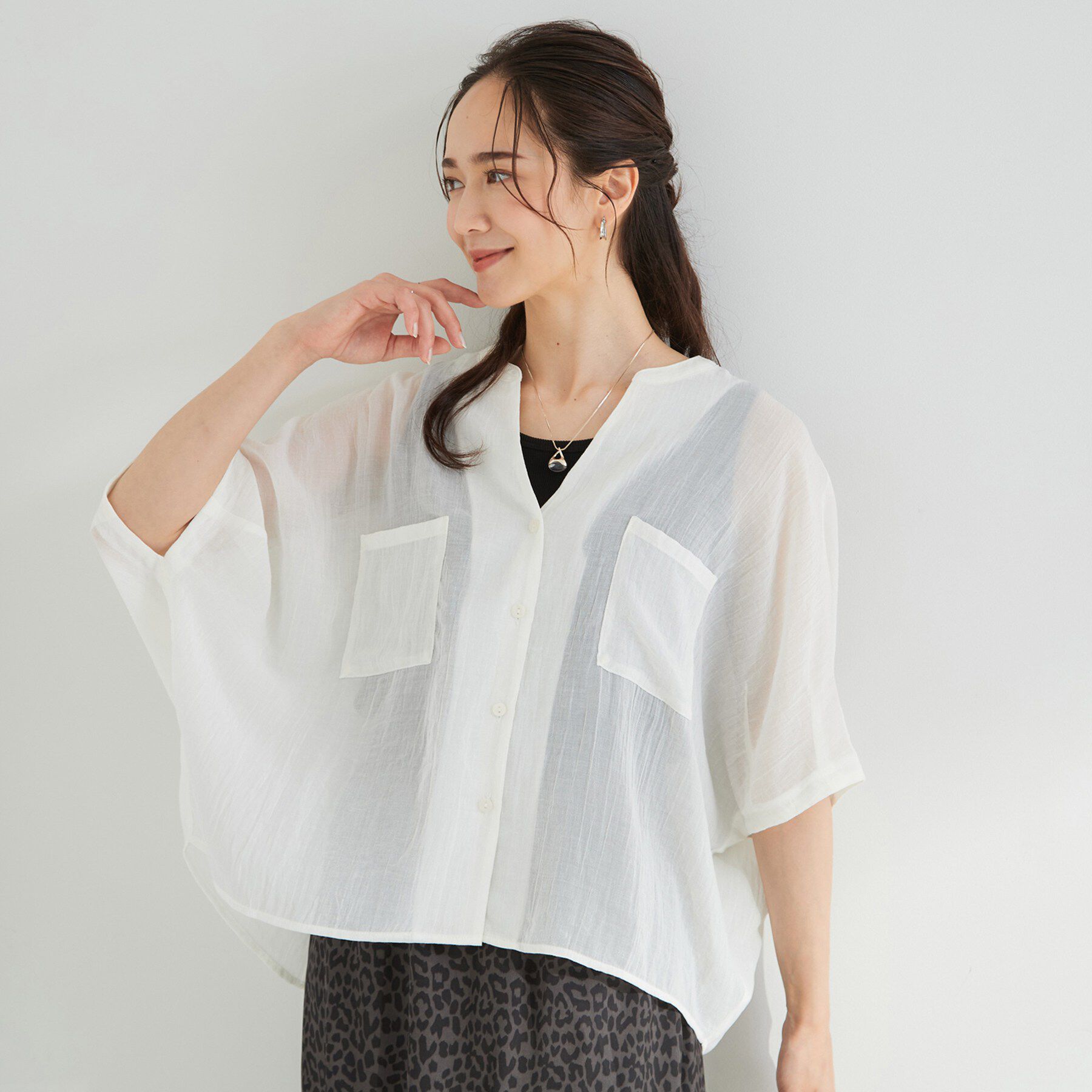 SHOO･LA･RUE「【洗濯機可/選べる6色】程よいシアー感が涼し気 ゆったりワッシャードルマンブラウス」|シャツ・ブラウス|