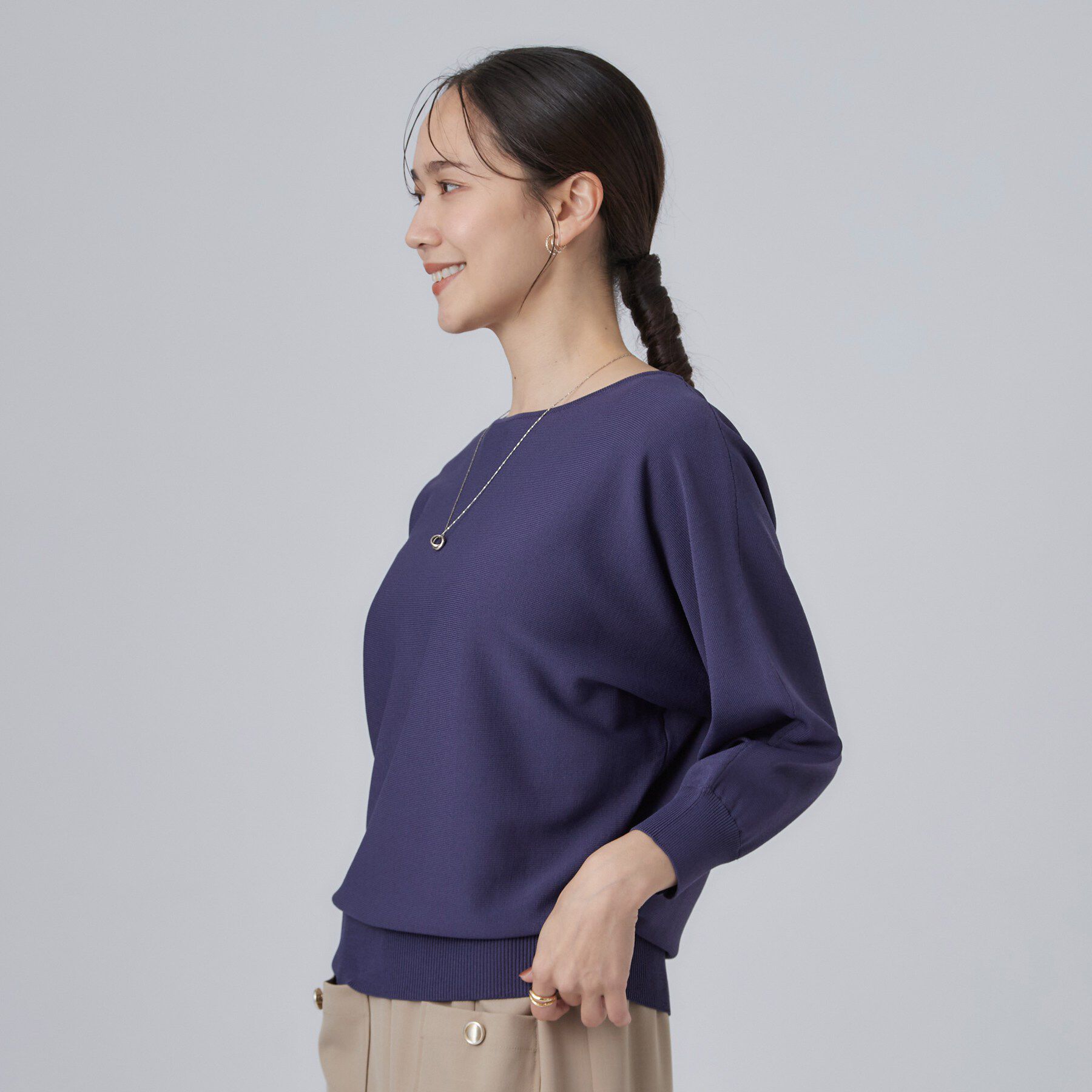 SHOO･LA･RUE「【洗濯機可】軽やかでさらっとしたタッチ すっきり見えドルマンニット」|ニット・セーター|