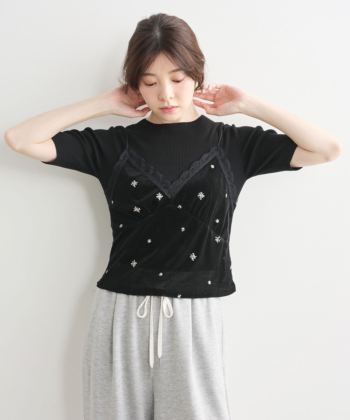 COCO DEAL「ビーズ刺繍シアーベロアキャミソール」|キャミソール|