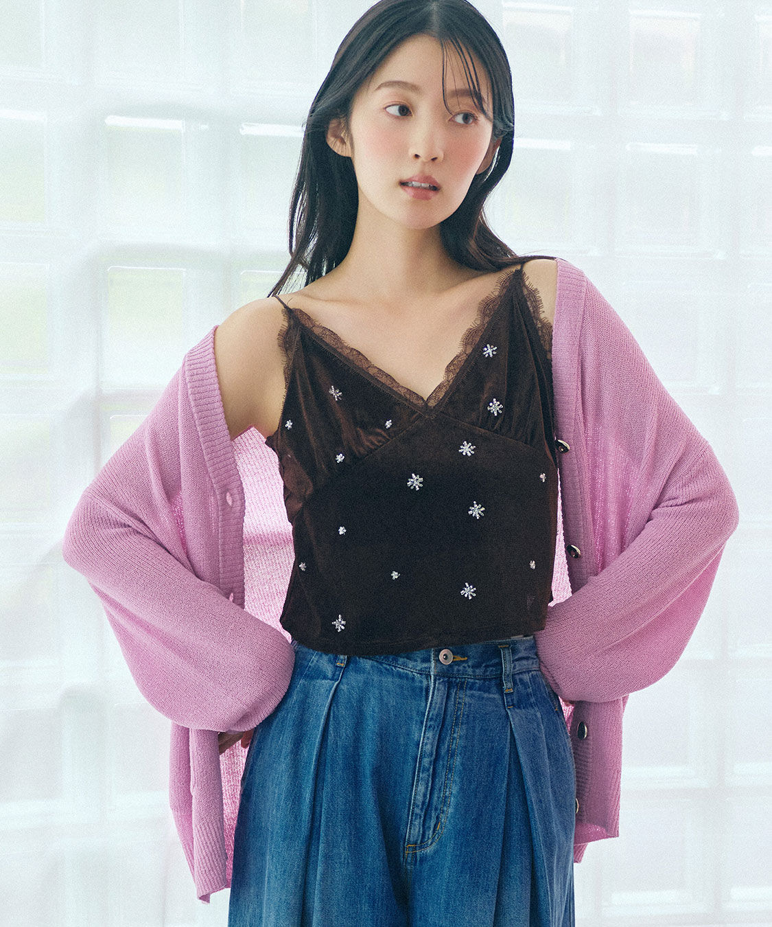 COCO DEAL「ビーズ刺繍シアーベロアキャミソール」|キャミソール|