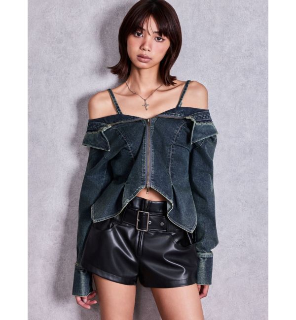 GYDA「ベルト付きストレッチフェイクレザーショートパンツ」|その他|